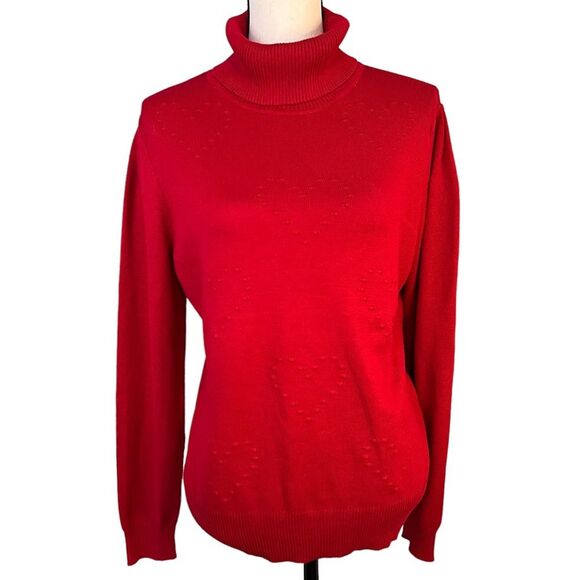Love Scarlett Red Turtleneck Sweater Heart Embossed Medium Lightweight Christmas - Picture 1 of 8